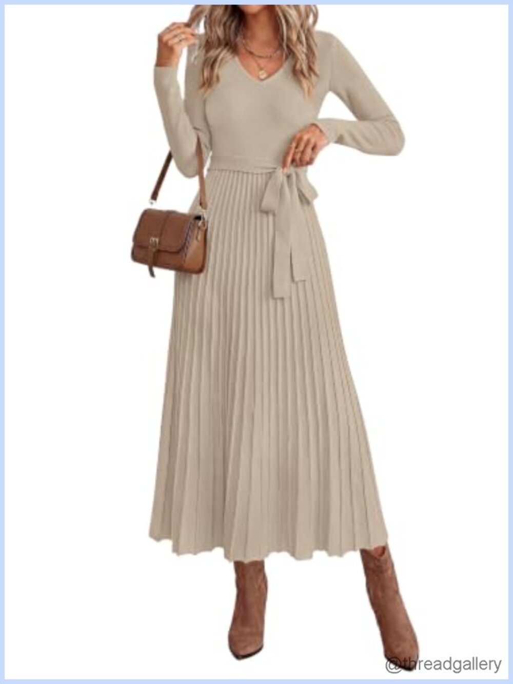 Womens Maxi Sweater Dress Long Sleeve V Neck Knit A-Line Bow Fall Winter